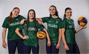 9 July 2025; Ireland basketball players, from left, Faye McDonnell, Aoibheann Donnelly, Helena Keane and Muireann Teahan during the EYOF Basketball Team Day for athletes, their families and support staff prior to travelling to EYOF Skopje 2025 at the National Basketball Arena in Tallaght, Dublin. Photo by Shauna Clinton/Sportsfile