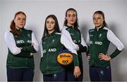 9 July 2025; Ireland basketball players, from left, Faye McDonnell, Aoibheann Donnelly, Helena Keane and Muireann Teahan during the EYOF Basketball Team Day for athletes, their families and support staff prior to travelling to EYOF Skopje 2025 at the National Basketball Arena in Tallaght, Dublin. Photo by Shauna Clinton/Sportsfile