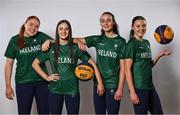 9 July 2025; Ireland basketball players, from left, Faye McDonnell, Aoibheann Donnelly, Helena Keane and Muireann Teahan during the EYOF Basketball Team Day for athletes, their families and support staff prior to travelling to EYOF Skopje 2025 at the National Basketball Arena in Tallaght, Dublin. Photo by Shauna Clinton/Sportsfile