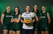 9 July 2025; Ireland basketball players, from left, Faye McDonnell, Aoibheann Donnelly. Helena Keane and Muireann Teahan, during the EYOF Basketball Team Day for athletes, their families and support staff prior to travelling to EYOF Skopje 2025 at the National Basketball Arena in Tallaght, Dublin. Photo by Sam Barnes/Sportsfile