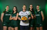 9 July 2025; Ireland head coach Niamh Dwyer, centre, and Ireland basketball players, from left, Faye McDonnell, Aoibheann Donnelly. Helena Keane and Muireann Teahan, during the EYOF Basketball Team Day for athletes, their families and support staff prior to travelling to EYOF Skopje 2025 at the National Basketball Arena in Tallaght, Dublin. Photo by Sam Barnes/Sportsfile