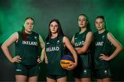 9 July 2025; Ireland basketball players, from left, Faye McDonnell, Aoibheann Donnelly. Helena Keane and Muireann Teahan, during the EYOF Basketball Team Day for athletes, their families and support staff prior to travelling to EYOF Skopje 2025 at the National Basketball Arena in Tallaght, Dublin. Photo by Sam Barnes/Sportsfile