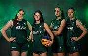 9 July 2025; Ireland basketball players, from left, Faye McDonnell, Aoibheann Donnelly. Helena Keane and Muireann Teahan, during the EYOF Basketball Team Day for athletes, their families and support staff prior to travelling to EYOF Skopje 2025 at the National Basketball Arena in Tallaght, Dublin. Photo by Sam Barnes/Sportsfile