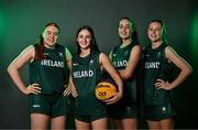 9 July 2025; Ireland basketball players, from left, Faye McDonnell, Aoibheann Donnelly. Helena Keane and Muireann Teahan, during the EYOF Basketball Team Day for athletes, their families and support staff prior to travelling to EYOF Skopje 2025 at the National Basketball Arena in Tallaght, Dublin. Photo by Sam Barnes/Sportsfile