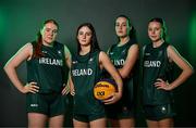 9 July 2025; Ireland basketball players, from left, Faye McDonnell, Aoibheann Donnelly. Helena Keane and Muireann Teahan, during the EYOF Basketball Team Day for athletes, their families and support staff prior to travelling to EYOF Skopje 2025 at the National Basketball Arena in Tallaght, Dublin. Photo by Sam Barnes/Sportsfile