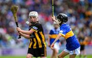 6 July 2025; Michael O'Callaghan, Carraroe NS, Carraroe, Sligo, representing Kilkenny, in action against David McElligott, Scoil Naomh Sheosaimh, Nenagh, Tipperary, during the GAA INTO Cumann na mBunscol Respect Exhibition Go Games match at the GAA Hurling All-Ireland Senior Championship semi-final match between Kilkenny and Tipperary at Croke Park in Dublin. Photo by Ray McManus/Sportsfile