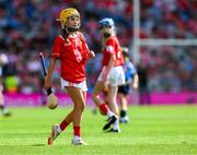 5 July 2025; Aoibheann Burke, Cregmore N.S, Claregalway, Galway, representing Cork, during the GAA INTO Cumann na mBunscol Respect Exhibition Go Games match between Cork and Dublin at the GAA Hurling All-Ireland Senior Championship semi-final match between Cork and Dublin at Croke Park in Dublin. Photo by Ray McManus/Sportsfile