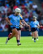 5 July 2025; Kirsty Hynes, Coolderry Central School, Coolderry, Offaly, representing Dublin, during the GAA INTO Cumann na mBunscol Respect Exhibition Go Games match at the GAA Hurling All-Ireland Senior Championship semi-final match between Cork and Dublin at Croke Park in Dublin. Photo by Ray McManus/Sportsfile