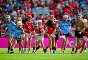5 July 2025; Action during the GAA INTO Cumann na mBunscol Respect Exhibition Go Games match at the GAA Hurling All-Ireland Senior Championship semi-final match between Cork and Dublin at Croke Park in Dublin. Photo by Ray McManus/Sportsfile