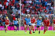 5 July 2025; Amy Gillespie, Ballinamere N.S, Ballinamere, Offaly, representing Dublin, during the GAA INTO Cumann na mBunscol Respect Exhibition Go Games match at the GAA Hurling All-Ireland Senior Championship semi-final match between Cork and Dublin at Croke Park in Dublin. Photo by Ray McManus/Sportsfile