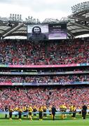 5 July 2025; The late Oisín Hoy, Clontarf GAA, is remembered before the GAA Hurling All-Ireland Senior Championship semi-final match between Cork and Dublin at Croke Park in Dublin. Photo by Ray McManus/Sportsfile