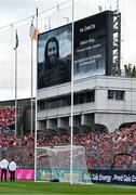 5 July 2025; The late Oisín Hoy, Clontarf GAA, is remembered before  the GAA Hurling All-Ireland Senior Championship semi-final match between Cork and Dublin at Croke Park in Dublin. Photo by Ray McManus/Sportsfile