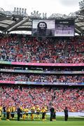 5 July 2025; The late Oisín Hoy, Clontarf GAA, is remembered before  the GAA Hurling All-Ireland Senior Championship semi-final match between Cork and Dublin at Croke Park in Dublin. Photo by Ray McManus/Sportsfile