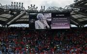 5 July 2025; The late Phyllis Hetherton is remembered before  the GAA Hurling All-Ireland Senior Championship semi-final match between Cork and Dublin at Croke Park in Dublin. Photo by Ray McManus/Sportsfile