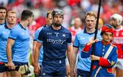 5 July 2025; Dublin goalkeeper Sean Brennan, 1, in pre match parade before the GAA Hurling All-Ireland Senior Championship semi-final match between Cork and Dublin at Croke Park in Dublin. Photo by Ray McManus/Sportsfile
