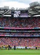5 July 2025; The late Phyllis Hetherton is remembered before  the GAA Hurling All-Ireland Senior Championship semi-final match between Cork and Dublin at Croke Park in Dublin. Photo by Ray McManus/Sportsfile