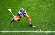5 July 2025; Benin Bowdren of Waterford takes a sideline cut during the GAA Hurling All-Ireland Senior Championship semi-final match between Cork and Dublin at Croke Park in Dublin. Photo by Stephen McCarthy/Sportsfile