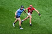 5 July 2025; Ronan Hayes of Dublin and Ciarán Joyce of Cork during the GAA Hurling All-Ireland Senior Championship semi-final match between Cork and Dublin at Croke Park in Dublin. Photo by Stephen McCarthy/Sportsfile