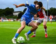 4 July 2025; James Clarke of Bohemians in action against Barry Baggley of St Patrick's Athletic during the SSE Airtricity Men's Premier Division match between St Patrick's Athletic and Bohemians at Richmond Park in Dublin. Photo by Stephen McCarthy/Sportsfile