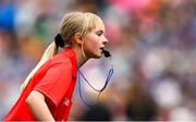 6 July 2025; Referee Caoileann Cooney, Ballyea NS, Ballyea, Ennis, Clare, during the GAA INTO Cumann na mBunscol Respect Exhibition Go Games match at the GAA Hurling All-Ireland Senior Championship semi-final match between Kilkenny and Tipperary at Croke Park in Dublin. Photo by Ramsey Cardy/Sportsfile