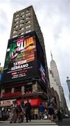 7 July 2025; A general view of a Taylor v Serrano advertisement near Madison Square Garden with the Empire State Building in the background during Katie Taylor v Amanda Serrano 3 fight week ahead of their undisputed super lightweight championship fight that will take place at Madison Square Garden in New York on Friday, 11th July. Photo by Stephen McCarthy/Sportsfile