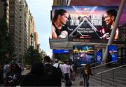 7 July 2025; A general view of a Taylor v Serrano advertisement outside Madison Square Garden and Penn Station during Katie Taylor v Amanda Serrano 3 fight week ahead of their undisputed super lightweight championship fight that will take place at Madison Square Garden in New York on Friday, 11th July. Photo by Stephen McCarthy/Sportsfile