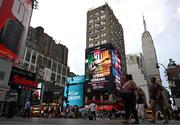 7 July 2025; A general view of a Taylor v Serrano advertisement near Madison Square Garden with the Empire State Building in the background during Katie Taylor v Amanda Serrano 3 fight week ahead of their undisputed super lightweight championship fight that will take place at Madison Square Garden in New York on Friday, 11th July. Photo by Stephen McCarthy/Sportsfile