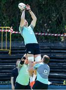 8 July 2025; Tom Ahern during an Ireland Rugby squad training at the Grupo Desportivo Direito in Lisbon, Portugal. Photo by Carlos Rodrigues/Sportsfile