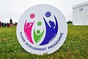 8 July 2025; A detailed view of signage during the LGFA U17 Player Development Day at Portlaoise GAA club in Portlaoise, Laois. Photo by Stephen Marken/Sportsfile