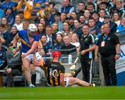 6 July 2025; Robert Doyle of Tipperary has his jersey pulled by Adrian Mullen of Kilkenny during the GAA Hurling All-Ireland Senior Championship semi-final match between Kilkenny and Tipperary at Croke Park in Dublin. Photo by Ray McManus/Sportsfile
