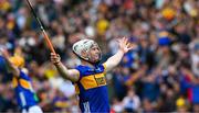 6 July 2025; Oisin O'Donoghue of Tipperary celebrates scoring his side's 4th goal, in the 70th minute, during the GAA Hurling All-Ireland Senior Championship semi-final match between Kilkenny and Tipperary at Croke Park in Dublin. Photo by Ray McManus/Sportsfile