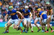 6 July 2025; Noel McGrath, 21, Oisin O'Donoghue, 22, and Andrew Ormond of Tipperary keep a close eye on the sliotar during the GAA Hurling All-Ireland Senior Championship semi-final match between Kilkenny and Tipperary at Croke Park in Dublin. Photo by Ray McManus/Sportsfile