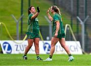 6 July 2025; Shauna Ennis, left, and Vikki Wall of Meath after their side's victory in the TG4 All-Ireland Ladies Football Senior Championship quarter-final match between Meath and Tipperary at Páirc Tailteann in Navan, Meath. Photo by Stephen Marken/Sportsfile