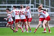 6 July 2025; Tyrone players celebrate after the Electric Ireland GAA Football All-Ireland Minor Championship final match between Kerry and Tyrone at Cedral St Conleth's Park in Newbridge, Kildare. Photo by Piaras Ó Mídheach/Sportsfile