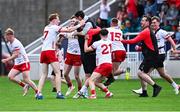 6 July 2025; Tyrone players and management celebrate after the Electric Ireland GAA Football All-Ireland Minor Championship final match between Kerry and Tyrone at Cedral St Conleth's Park in Newbridge, Kildare. Photo by Piaras Ó Mídheach/Sportsfile