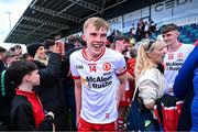 6 July 2025; Eoin Long of Tyrone celebrates after the Electric Ireland GAA Football All-Ireland Minor Championship final match between Kerry and Tyrone at Cedral St Conleth's Park in Newbridge, Kildare. Photo by Piaras Ó Mídheach/Sportsfile