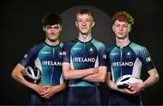 9 July 2025; Cyclists, from left, Caleb McGreevy, Tom Lane, and Rian McCrystal during a Team Ireland announcement for the athletes selected to compete at the European Youth Olympic Festival in Skopje, North Macedonia, proudly supported by Allianz. The European Youth Olympic Festival takes place in Skopje, North Macedonia, taking place from 20 – 26 July. Photo by Sam Barnes/Sportsfile