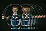 9 July 2025; (EDITOR'S NOTE; This image was created using a special effects camera filter) Cyclist Rian McCrystal during a Team Ireland announcement for the athletes selected to compete at the European Youth Olympic Festival in Skopje, North Macedonia, proudly supported by Allianz. The European Youth Olympic Festival takes place in Skopje, North Macedonia, taking place from 20 – 26 July. Photo by Sam Barnes/Sportsfile