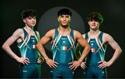 9 July 2025; Gymnasts, from left, Robert Ward, Chester Enríquez and Finlay Hazleton during a Team Ireland announcement for the athletes selected to compete at the European Youth Olympic Festival in Skopje, North Macedonia, proudly supported by Allianz. The European Youth Olympic Festival takes place in Skopje, North Macedonia, taking place from 20 – 26 July. Photo by Sam Barnes/Sportsfile