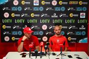 8 July 2025; Head coach Joey O'Brien, left, and Mark Coyle during a Shelbourne Media Conference at Tolka Park in Dublin. Photo by Tyler Miller/Sportsfile