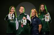 9 July 2025; Swimmers, from left, Julia Dziedzic, Shea Mathers and Anna Joyce, with coach Jade Murphy, during a Team Ireland announcement for the athletes selected to compete at the European Youth Olympic Festival in Skopje, North Macedonia, proudly supported by Allianz. The European Youth Olympic Festival takes place in Skopje, North Macedonia, taking place from 20 – 26 July. Photo by Sam Barnes/Sportsfile