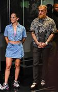 8 July 2025; Amanda Serrano and Jake Paul, co-Founder of Most Valuable Promotions, during a lighting up of the Empire State Building, in New York, USA, to kick off Taylor v Serrano 3 fight week ahead of their undisputed super lightweight championship fight that will take place at Madison Square Garden in New York on Friday, 11th July. Additionally, in honor of the historic trilogy fight, the Empire State Building will shine its world-famous tower lights in the colors of Taylor’s and Serrano’s homelands – green, white and orange to represent the Irish flag and blue, white and red to represent the Puerto Rican flag – on fight night. Photo by Stephen McCarthy/Sportsfile