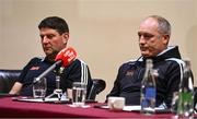 8 July 2025; Tipperary selector Declan Laffin, left, and Tipperary manager Liam Cahill during the Tipperary GAA Hurling All-Ireland Senior Final Media Conference at Horse and Jockey Hotel in Horse and Jockey, Tipperary. Photo by Ben McShane/Sportsfile