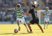 8 July 2025; Mitchell Robertson of Celtic in action against Matthew Kiernan of Cork City during the Cork Super Cup match between Cork City and Celtic FC at SuperValu Páirc Uí Chaoimh in Cork. Photo by Thomas Flinkow/Sportsfile