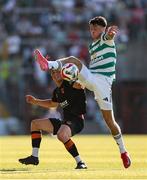 8 July 2025; Colby Donovan of Celtic in action against Matthew Kiernan of Cork City during the Cork Super Cup match between Cork City and Celtic FC at SuperValu Páirc Uí Chaoimh in Cork. Photo by Thomas Flinkow/Sportsfile
