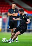 8 June 2025; Kieran Offord during a Linfield training session at Tolka Park in Dublin. Photo by Tyler Miller/Sportsfile
