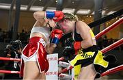 8 July 2025; Elise Soto, left, and Colleen Davis during their super featherweight bout held at The Oculus at World Trade Center in New York, USA, as part of the open workout event in the build up to the undisputed super lightweight championship fight between Katie Taylor and Amanda Serrano, on July 11th at Madison Square Garden in New York. Photo by Stephen McCarthy/Sportsfile