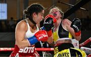 8 July 2025; Elise Soto, left, and Colleen Davis during their super featherweight bout held at The Oculus at World Trade Center in New York, USA, as part of the open workout event in the build up to the undisputed super lightweight championship fight between Katie Taylor and Amanda Serrano, on July 11th at Madison Square Garden in New York. Photo by Stephen McCarthy/Sportsfile