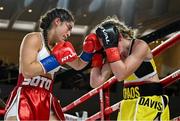 8 July 2025; Elise Soto, left, and Colleen Davis during their super featherweight bout held at The Oculus at World Trade Center in New York, USA, as part of the open workout event in the build up to the undisputed super lightweight championship fight between Katie Taylor and Amanda Serrano, on July 11th at Madison Square Garden in New York. Photo by Stephen McCarthy/Sportsfile