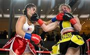 8 July 2025; Elise Soto, left, and Colleen Davis during their super featherweight bout held at The Oculus at World Trade Center in New York, USA, as part of the open workout event in the build up to the undisputed super lightweight championship fight between Katie Taylor and Amanda Serrano, on July 11th at Madison Square Garden in New York. Photo by Stephen McCarthy/Sportsfile